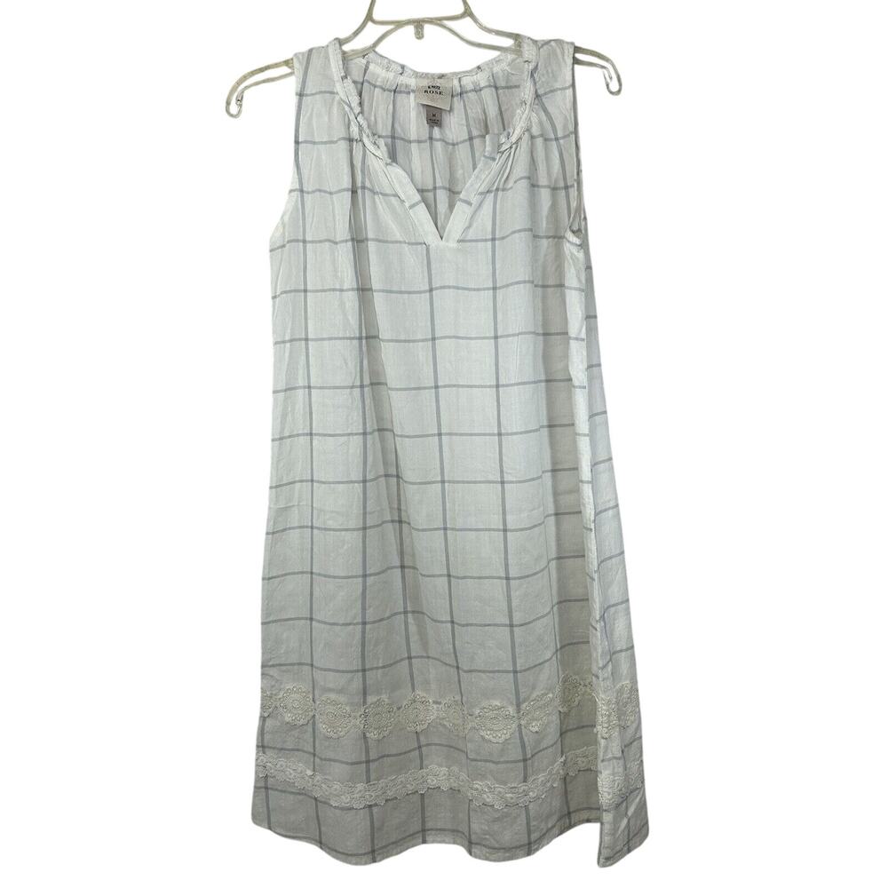 Knox Rose Women’s Sleeveless Dress Size M Boho White Plaid Sheer Lightweight